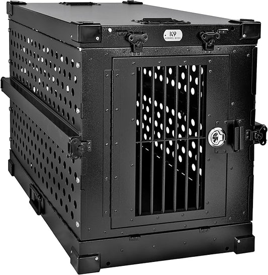 Heavy Duty Fully Collapsible Powder-Coated Aluminum Dog Crate - Medium (Black)