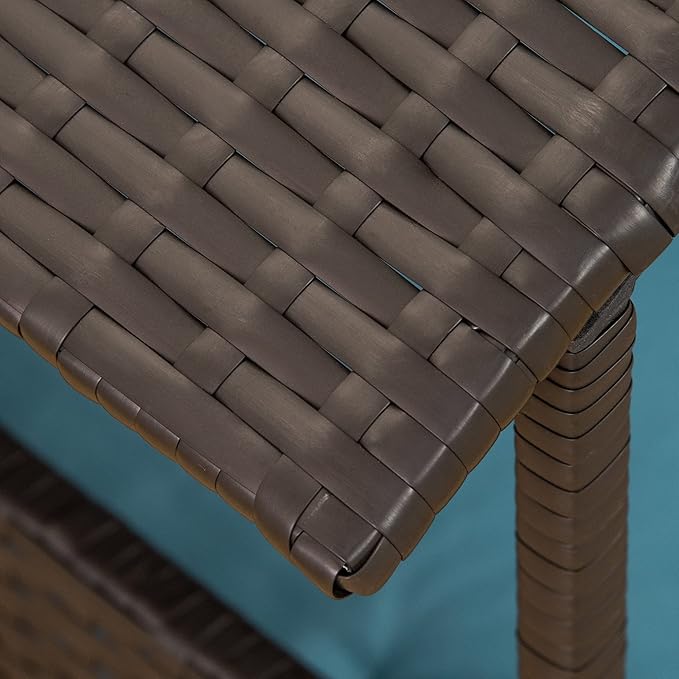 PawHut Wicker Dog House Outdoor with Canopy, Rattan Dog Bed with Water-Resistant Cushion, Raised Dog Bed for Small, Medium Dogs up to 66 lbs, 19.75" in Length, Brown Wicker, Blue Cushion