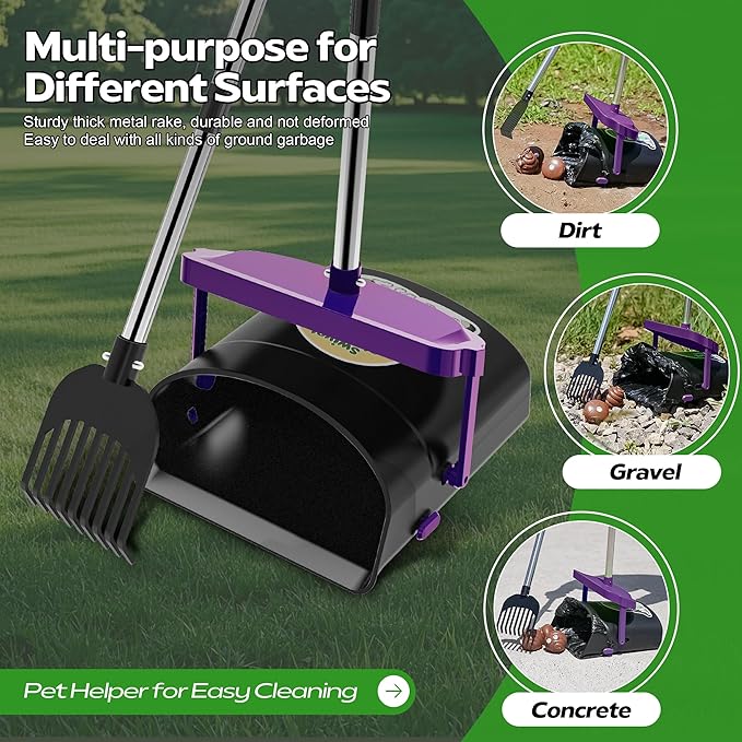 UPSKY Dog Pooper Scooper Swivel Bin & Rake Kit with 100 Waste Bags,33.4" Stainless Steel Long Handle Heavy Duty Pet Poop Shovel for Large Medium Small Dogs, Odor-Proof Lid for Yard/Lawn/Outdoor Use