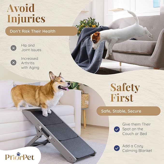 Dog Steps for Bed & Couch 2-in-1 Dog Stairs/Ramp - Height Adjustable Dog Ramp for Couch 7” - 20” - Pet Stairs, Dog Stairs for Small Dogs - Easy to Move Pet Steps with Landing Platform, Gray