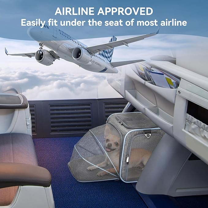 Petsfit Expandable Cat Carrier Dog Carriers,Airline Approved Soft-Sided Portable Pet Travel Washable Carrier for Kittens,Puppies,Removable Soft Plush mat and Pockets,Locking Safety Zippers