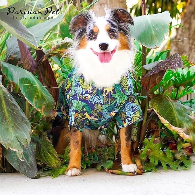 Parisian Pet Unisex Amazonia Shirt - Leafy Beach Outfit for Dogs - Cotton Summer Clothes - Stylish Hook and Loop Closure Costume - Machine Washable Shirts for Large Dogs - 2XL