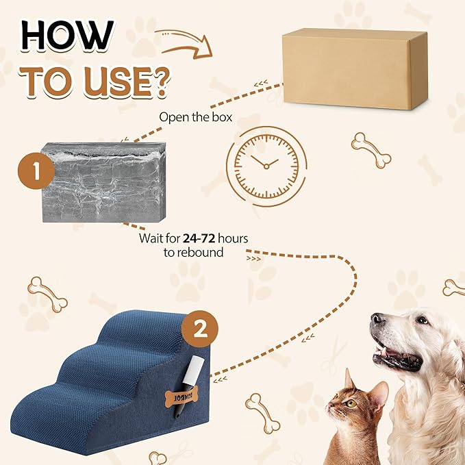 Romrol Dog Stairs Ramp for Beds Couches, Extra Wide Pet Steps with Durable Non-Slip Waterproof Fabric Cover, Dog Slope Stairs for Small Dogs and Cats or Pets Friendly, 3-Tiers, 13 Inch,Dusty Blue