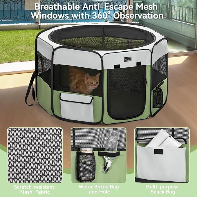 PETSFIT 45.5" Dog Playpen Indoor/Outdoor-Jump-Proof 28.5" Height with Removable Waterproof Mat & Zippered Roof | RV, Camping, Travel Dog Pen | Whelping & Cat Observation Space(45.5"L x 45.5"W x 28.5H)