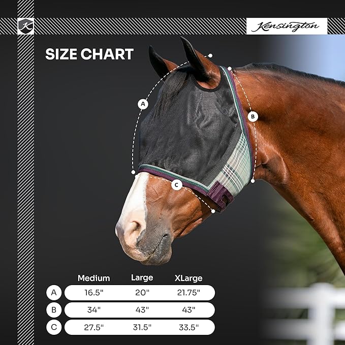 Kensington 90% UV Fly Mask Halter CatchMask UViator - Without Ears & Forelock Freedom Web Trim *Roomy Fit*- X-Large, Desert Sand