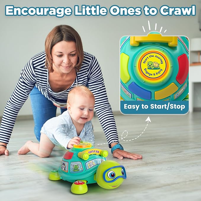 Educational Baby Toys 6-12 Month, Musical Crawling Turtle, Infant Toys for 6 7 8 9 10 Month Old Boy Girl, Christmas Bilingual Baby Gifts for 3-6-9-12 Months