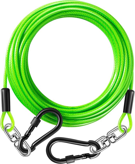 Dog Tie Out Cable 10FT-500Lbs,Heavy Duty Dog Leads&Tether for Yard with Swivel Hook,Small Large Dogs Leash Line for Outside,Rust Chew Proof Dogs Run Cable for Outdoor Camping (Green, 10FT)