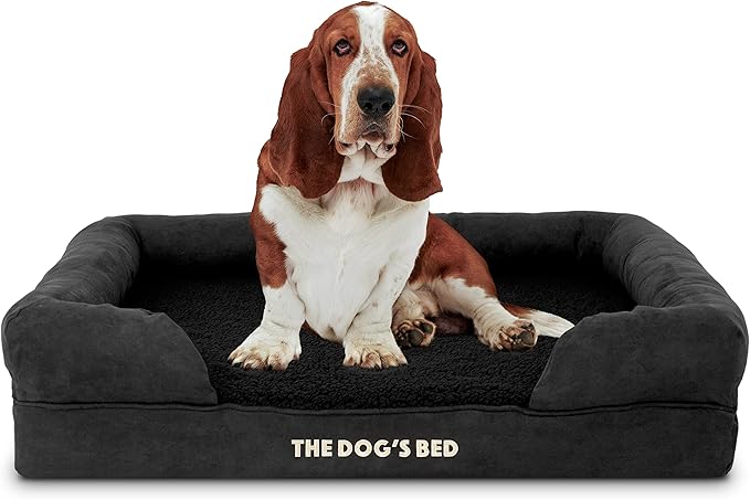 The Dog’s Bed, Large Black Faux PL 36x27, Memory Foam, Pain Relief: Arthritis, Hip & Elbow Dysplasia, Post Surgery, Lameness, Supportive, Calming, Waterproof Washable Cover, Veterinary Approved