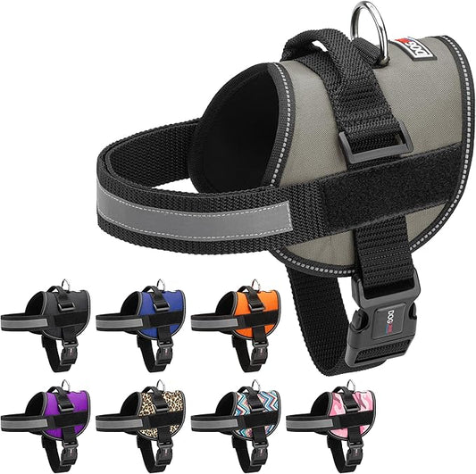 Dogline Dog Harness, Reflective No-Pull Adjustable Vest with Handle for Walking, Training, Service Breathable No - Choke Harness for Small, Medium or Large Dogs Room for Patches Grey S 18"-24"