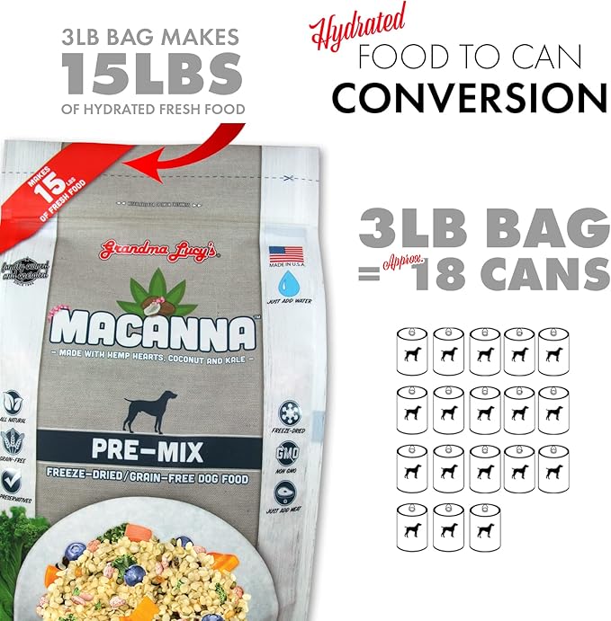 Grandma Lucy's Macanna Dog Food, Grain Free and Freeze-Dried - Pre-Mix, 3Lb Bag