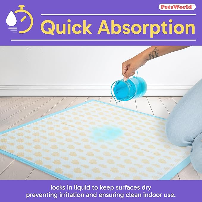 PETSWORLD Giant Dog Potty Pads, Odor-Eliminating, 36" x 36", Ultra Absorbent 5-Layer Leak-Proof Training Pads for Dogs & Cats (36x36 Health Indicating, 100 Count)