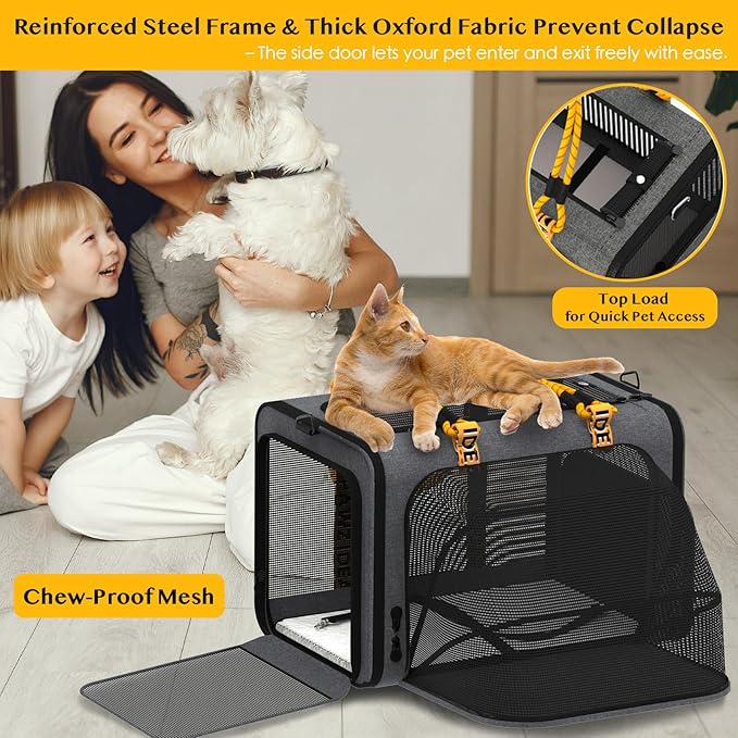 PAWZIDEA Expandable Pet Carrier with Wheels, 24x16x16in Large Cat Carrier for 2 Cats, Soft-Sided Dog Carriers for Small Medium Dog, Collapsible Rolling Travel Bag w/Telescopic Handle, Shoulder Straps