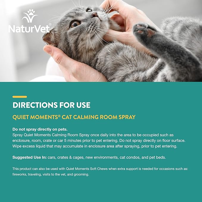 NaturVet Hemp Quiet Moments Plus Hemp Seed for Cats, 60 ct Soft Chews, Made in USANaturVet Quiet Moments Herbal Calming Spray, 8 Ounce- Feline