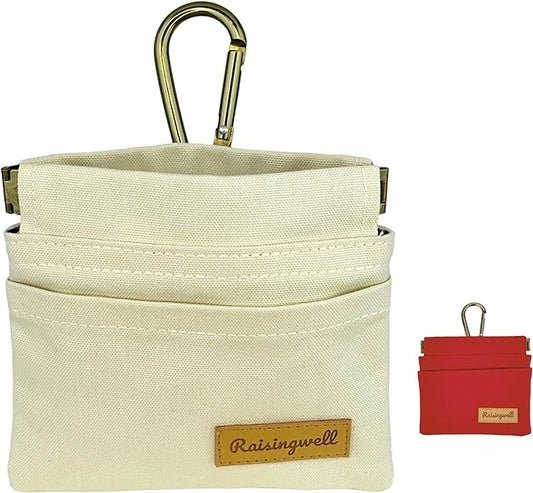 Dog Treat Pouch, Lvory Pocket Sized Pet Training Pouch, Cotton Fabric, Hand Free Dog Walking Bag with Carabiner, Self-Closing Pet Feed Snack Reward, for Puppy Travel or Outdoor Use