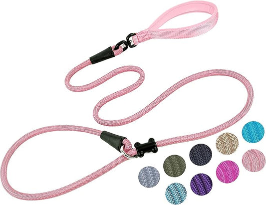 Slip Lead Dog Leash，Strong Nylon Rope Leash and Padded Handle,No Pull Outdoor Walking Training Lead for Small Medium Large Dogs(Pink, 1/2"×6ft)