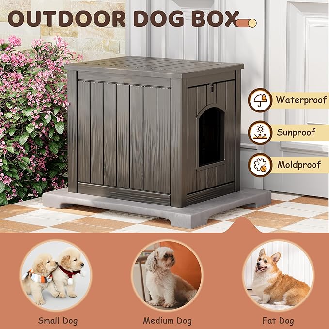 Outdoor & Indoor Dog House for Weatherproof and Stylish Furniture, Insulated Dog House Outdoor, Multi - Use for Small and Medium Dogs (Grey, 22.8" L × 17.7" W × 21.7" H)