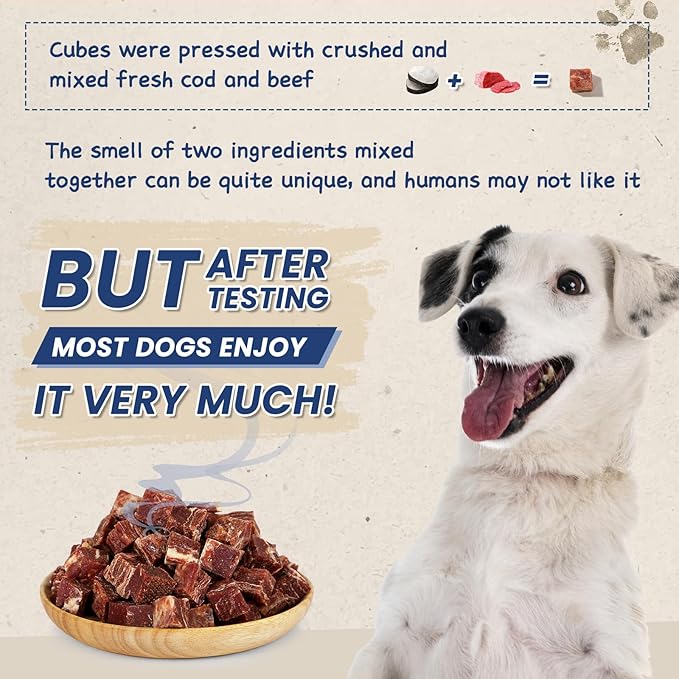 Dog Treats Training Rewards, Beef Cod Cubes, 1% Taurine Added, 12.5 oz, Rawhide Free, Grain Free, Low Fat Dog Training Rewards and Snacks, No Additives