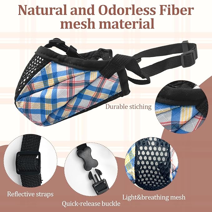 Dog Muzzle for Small Large Dogs - Soft Nylon Basket Muzzle with Adjustable Strap, Breathable Mesh Design Prevents Biting Chewing Licking Eating - Ideal for Training, Grooming & Vet Visits (Blue, L)