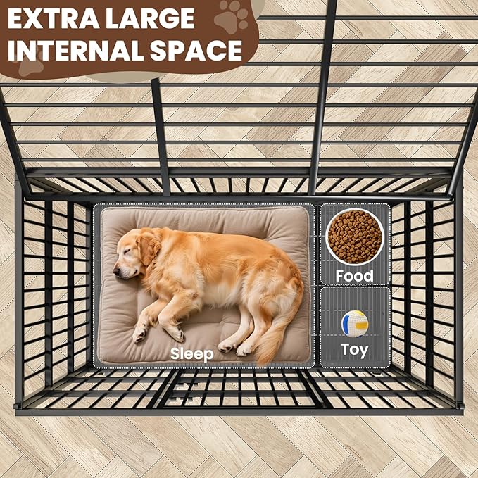 LEVELEVE 38 Inch Heavy Duty Indestructible Dog Crates for Large Dogs，Escape Proof Dog Cage Large Dogs with Lockable Wheels，Dog Kennel Furniture Indoor&Outside