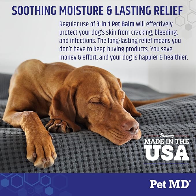 Pet MD Dog Paw Balm - 3-in-1 Paw, Nose/Snout, & Elbow Moisturizer & Paw Protectors for Dogs - 2 oz Paw Wax with Shea Butter, Coconut Oil, & Beeswax