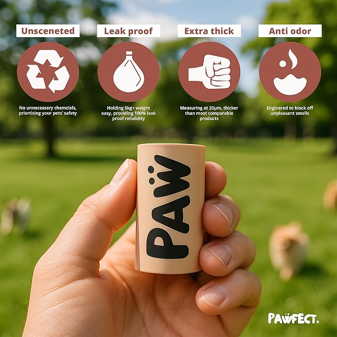 Pawfect Dog Poop Bags Rolls - Biodegradable Doggie Bags, Compostable Dog Waste Bags, BPI Certified Pet Waste Bags, Unscented, Large, Puppy Poo, Earth Friendly, Bolsas de Basura (480 counts)
