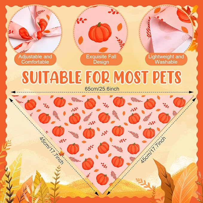 Weewooday 50 Pcs Fall Dog Bandanas Bulk for Dogs Soft Bibs Adjustable Triangle pet Bandana for Small Medium Large Costume(Leaves Pattern, 25.6 x 17.7 x 17.7 Inch)