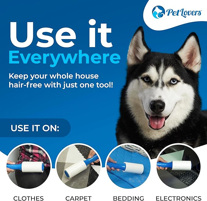 PetLovers Extra Sticky Lint Roller Mega Value Set for Pet Hair Removal, Dog and Cat Lint Remover (8 Pack Refills)