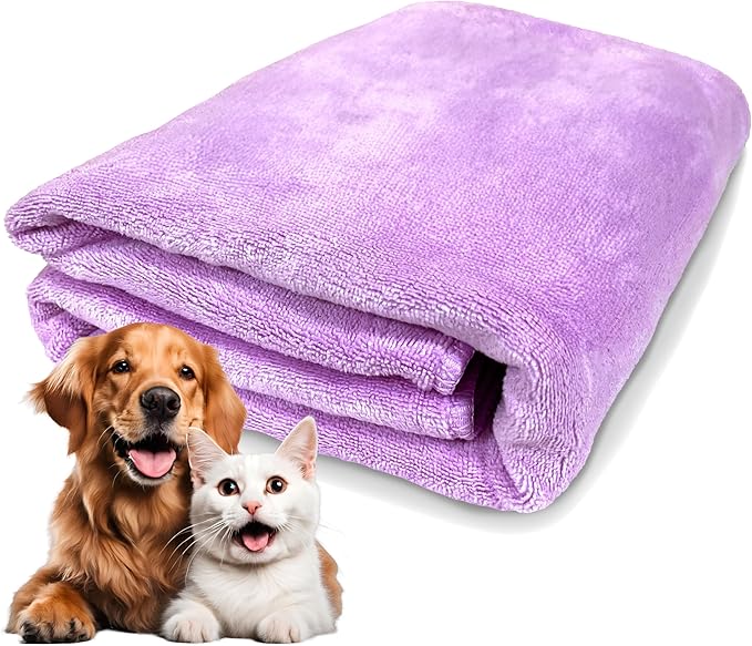 Extra Large Dog Towel Soft Absorbent Bath Pet Towels for Drying Dogs, Elastic Terry Microfiber Soft Towel, Machine Washable, Quick Dry, Multipurpose (L, XL, 2XL) (Purple, XL)