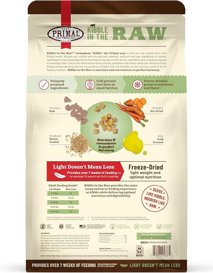 Primal Kibble in The Raw, Freeze Dried Cat Food, Chicken, Scoop & Serve, Made with Raw Protein, Whole Ingredient Nutrition, Crafted in The USA, Dry Cat Food, 64 Ounce (4 lb) Bag