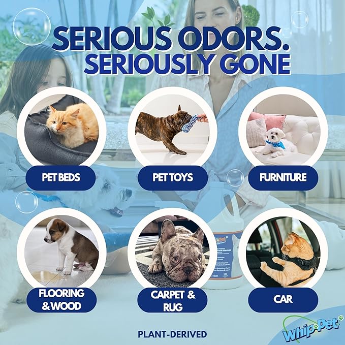 Whip-Pet Pet Odor Eliminator and Stain Remover - Enzymatic Cleaner for Dog Urine and Carpet Odor Eliminator - Pet Odor Remover - 128 fl oz / 3.78L