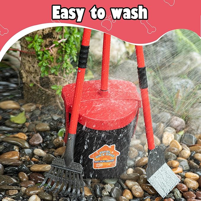 Pooper Scooper with Swivel Bin-Heavy-Duty Metal Rake & Spade, Portable Poop Scooper,Includes 100 Waste Bags, Easy to Clean, Perfect for Grass Dirt or Gravel,Ideal for Small Medium Large Dogs