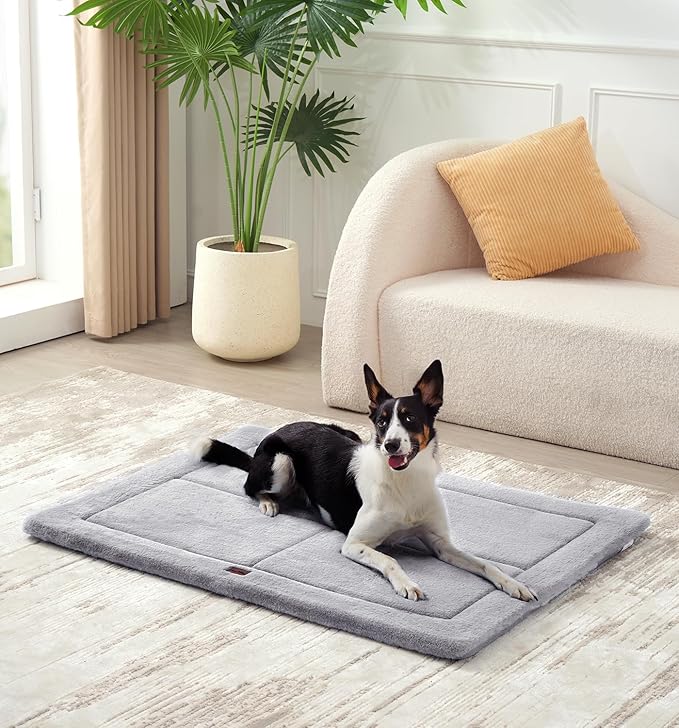 Made4Pets Dog Crate Pad Bed for Extra Large Dogs, Washable & Reversible, Anti-Slip Kennel Mat for Cozy Sleeping, Soft Fluffy Dog Bed for Indoor & Outdoor Use, 48"x30", Gray
