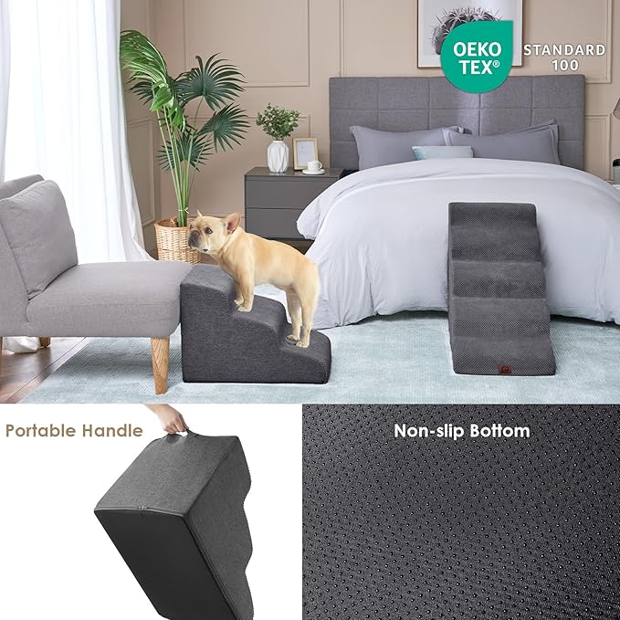 EHEYCIGA Curved Dog Stairs Ramp for High Beds 22.6" H, 5-Step Dog Steps for Small Dogs and Cats, Pet Stairs for High Bed Climbing, Non-Slip Balanced Pet Step Indoor, Grey