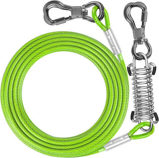Tresbro 120FT Dog Tie Out Cable with Spring, Shock Absorbing Tether Chains for Outside Aavilable in 10/15/20/25/30/40/50/70/100/120 FT, Heavy Duty Leads for Yard for Medium & Large Dogs Up to 500 LBS