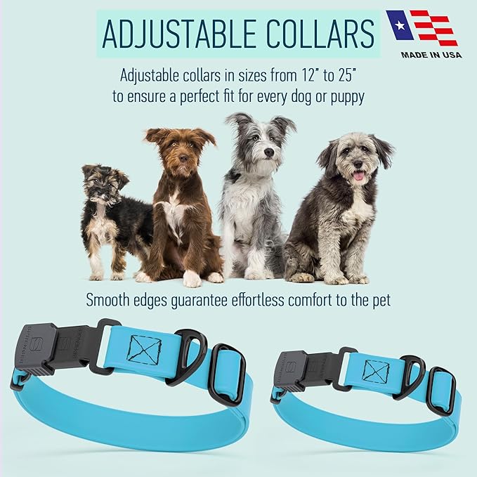 Dogline Biothane Waterproof Dog Collar with Herm Sprenger Stainless Steel Quick Release Buckle – Heavy Duty Tactical Durable Collar for Dogs – Comfortable and Safe Pet Collar, W 1" L 15-25" Sky Blue