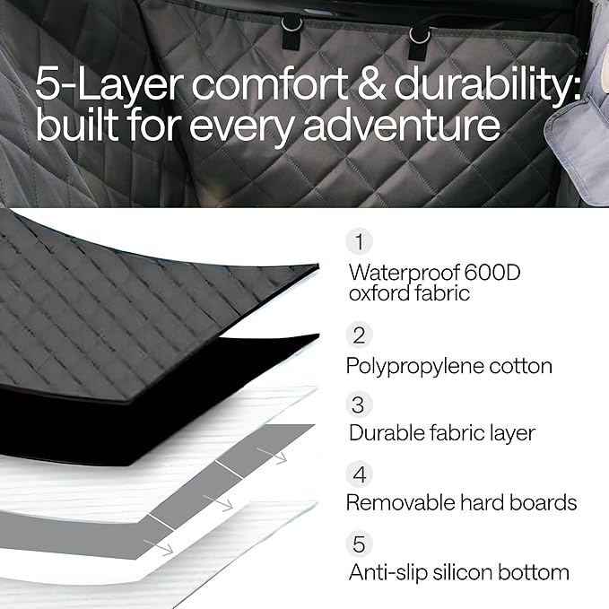 Truck Dog Seat Cover for Back Seat – Hard Bottom Hammock Holds 400lbs – Waterproof Pet Seat Protector for Large Dogs – Back Seat Extender Platform with Storage – Dog Car Seat Cover for Trucks SUV