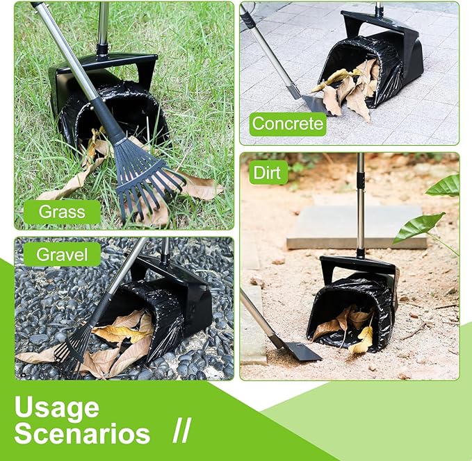 Pooper Scooper Large Swivel Bin & Rake & Spade with 20 Waste Bags and 1 Hook, 39.3" Long Handle Metal Dog Pooper Scooper for Yard, Easy to Clean Pet Waste Use on Grass, Dirt, Gravel or Flats
