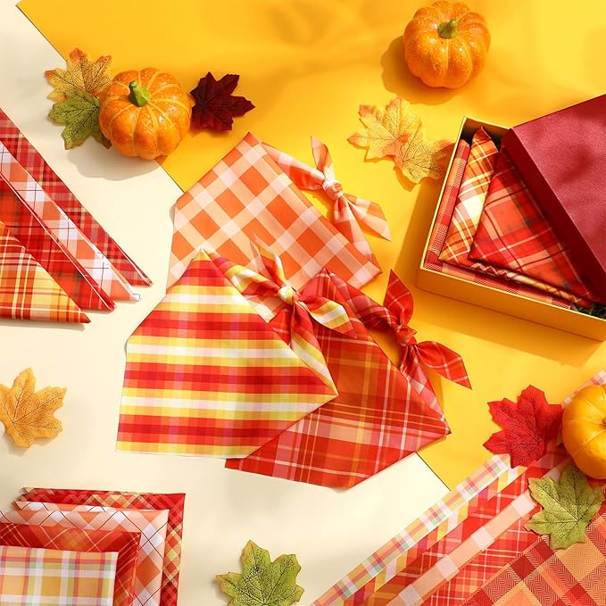 Weewooday 50 Pcs Fall Dog Bandanas Bulk Plaid Bandanas for Dogs Autumn Soft Doggie Bibs Adjustable Triangle Scarves for Small Medium Large Pet Costume(Plaid Pattern, 25.6 x 17.7 x 17.7 Inch)