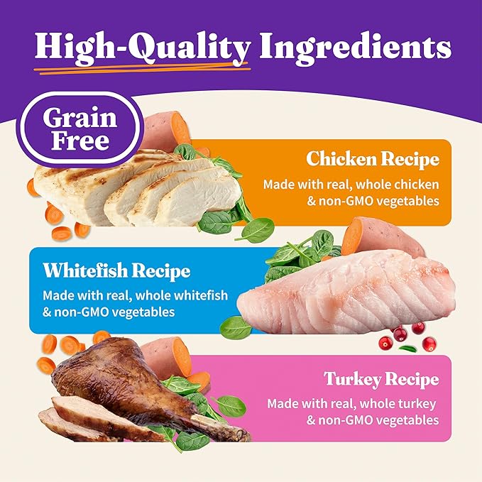 Halo Wet Cat Food Variety Pack, Three Canned Wet Cat Pate, Chicken, Turkey & Whitefish, 5.5 Oz Can (Pack of 12)