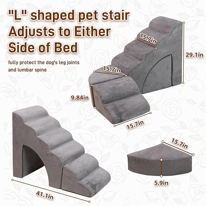 Foam Dog Stairs & Steps Ramps for High Beds 30 inches Tall for Small Dogs and Cats, LitaiL 6 Step Pet Stairs Steps for High Beds 30 inch Large Dogs, Non-Slip Dog Ramps for Older Cat