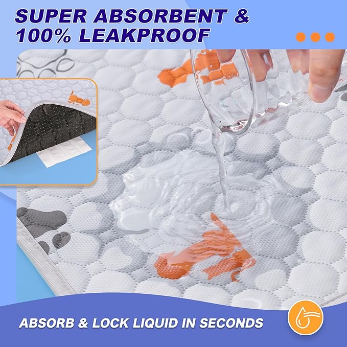 Washable Pee Pads for Dogs, 2 Pack Absorbent Reusable Training Dog Pads Pet Puppy Pads, Non-Slip Potty Pads for Whelping, Playpen, Crate, Bed, Orange, 34"x63"