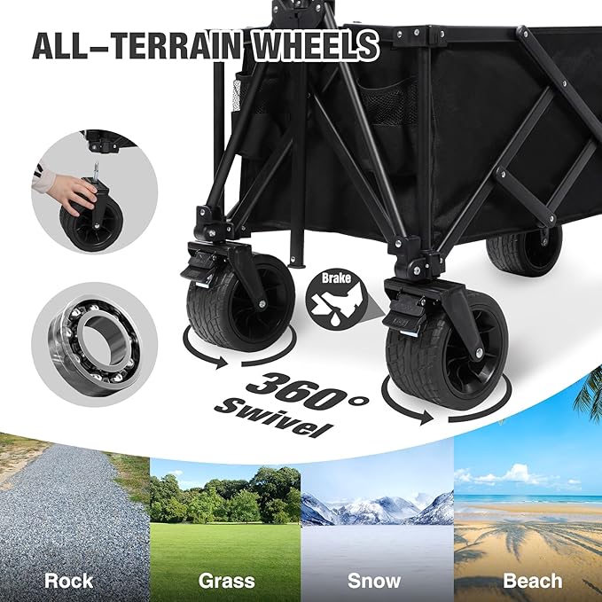 REDCAMP 49" Folding Dog Wagon Cart with Tailgate Heavy Duty, 300LBS Large Collapsible Extended Utility Cart Fishing Wagon with Extendable Rear End for Sports Shopping Pet