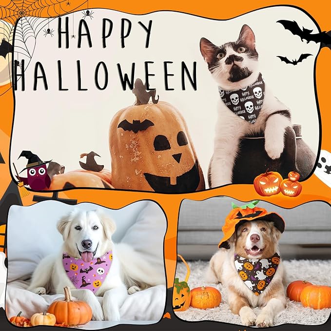 Weewooday 50 Pcs Halloween Dog Bandanas Bulk Pumpkin Ghost Bandanas for Dogs Soft Triangle Bibs Adjustable Triangle for Small Medium Large Pets Halloween Party Costume(25.6 x 17.7 x 17.7 inch)