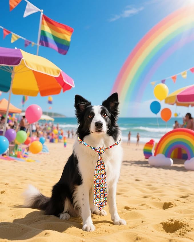 PET SHOW 10 Pack Pride Month Big Dog Ties Neckties for Large Breed Dogs XL Rainbow Neck Ties Bowties Girl Boy Pets LGBT Costumes Dog Adjustable Holiday Grooming Accessories Wedding Party Gift Favor