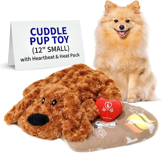 Pet Fit For Life Cuddle Pup Toy with Heartbeat & Heat Pack - USB Rechargeable Cuddly Dog Sleep Aid - Calming Comfort for Anxiety Relief - Safe, Huggable Pet Crate Training Aid - Small (12" Long)