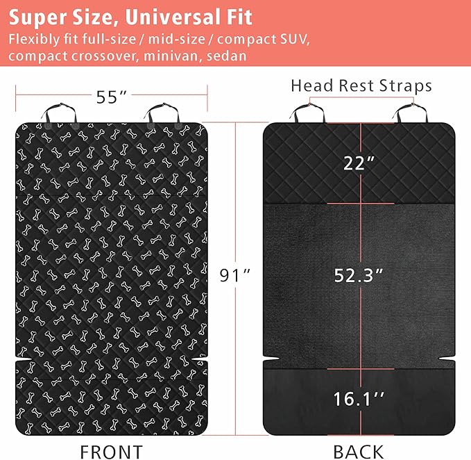 F-color SUV Cargo Liner for Dogs, Water Resistant Pet Cargo Cover Dog Seat Cover Mat for SUVs Sedans Vans with Bumper Flap Protector, Non-Slip, Large Size Universal Fit, Bone
