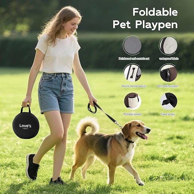 Love's cabin Pet Puppy Dog Playpen, Medium Dog Tent Crates Cage Indoor/Outdoor, Portable Exercise Playpen for Cat, Foldable Pop Up Dog Kennel Playpen with Carring Case (M, Brown)