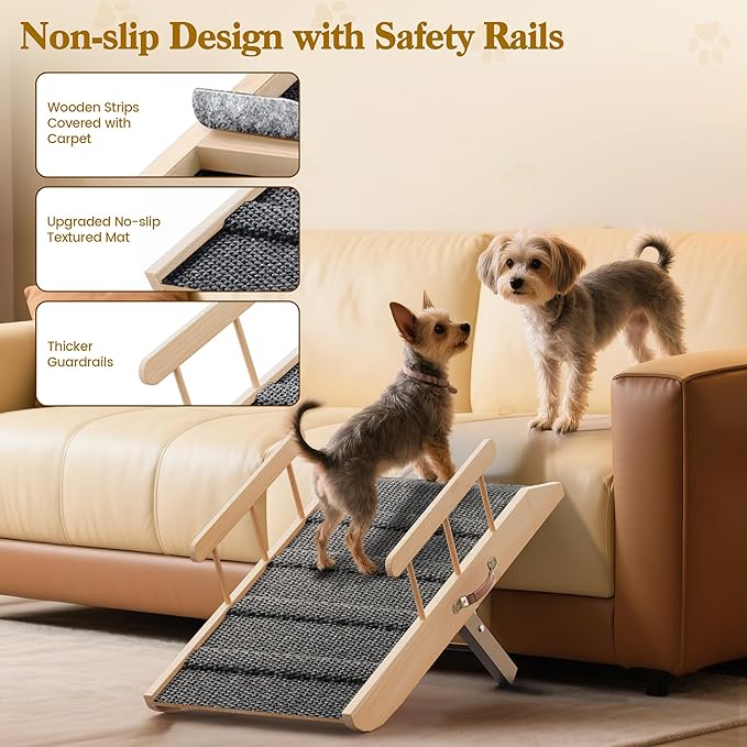 Small Dog Ramp for Bed Couch, Pet Ramp for Small Old Dogs Cats with 5 Adjustable Heights from 7.09" to 12.60", Portable Non-Slip Dog Ramp for High Bed, Couch, Hold up to 100 LBS