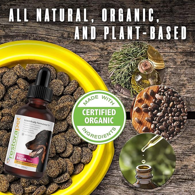 RestoraPet 2-Pack Dog & Cat Bacon Liquid Multivitamin | Dog Arthritis Pain Relief | Hip & Joint Vitamins for Dogs - Anti Inflammatory Supplement for Dogs & Cats | Organic & Non-GMO, Vet Approved