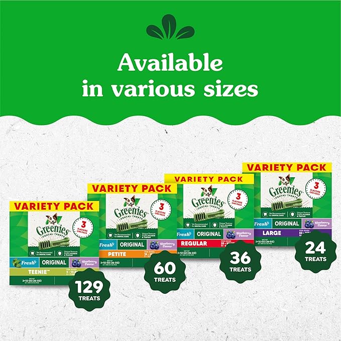 Greenies Petite Dental Dog Treats, 3-Flavor Variety Pack, (3) 12 oz. Pouches, 60 Total Treats